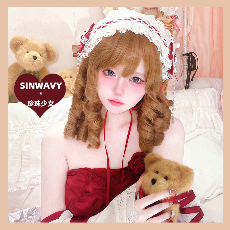 斯万家-复古优雅cla金棕色罗马卷洋娃娃感洛丽塔假发-|珍珠少女|