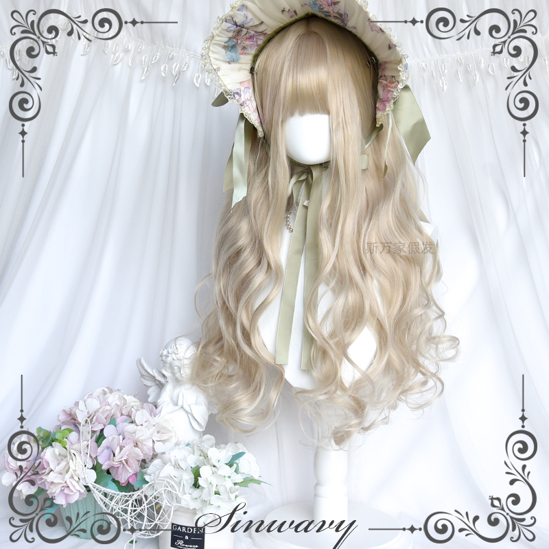 斯万家-优雅米色洛丽塔长卷发田园lo搭配大波浪假发-|波波奶茶|
