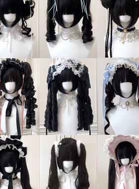 【自然黑马尾合集】可爱洛丽塔假发短发+搭配虎口夹lo双马尾假发