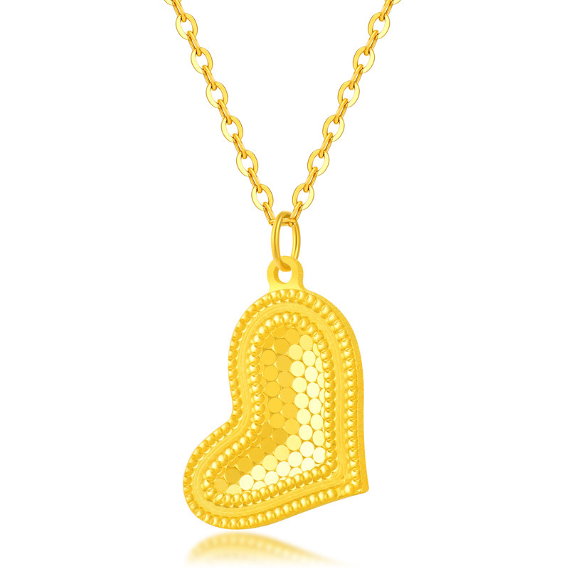 金六福纯银项链女生轻奢小众高级感爱心黄金新款情人节礼物送女友