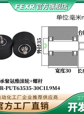 PUT63535-30C1L9M4双轴承聚氨酯滚轮不锈钢螺杆悬臂滑轮输送带轮