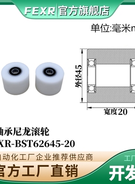 双轴承BST62645-20加宽POM滚轮塑料胶套尼龙包塑加厚输送带滑轮
