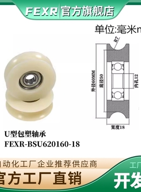 FEXR凹槽U型包塑轴承尼龙滑轮BSU620160-18包塑轴承POM滚轮绕线轮
