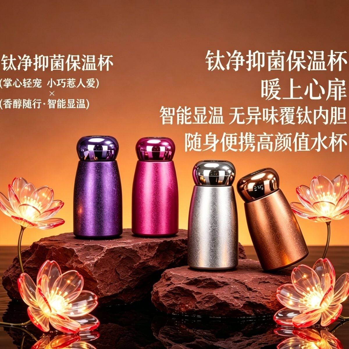 蘑菇杯覆钛智能显温保温杯高颜值女士专用胶囊轻奢便携随身水杯