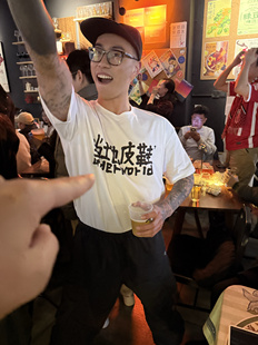 回路商店 “当地皮鞋”做旧摇滚T恤 东北文字t恤手工印刷