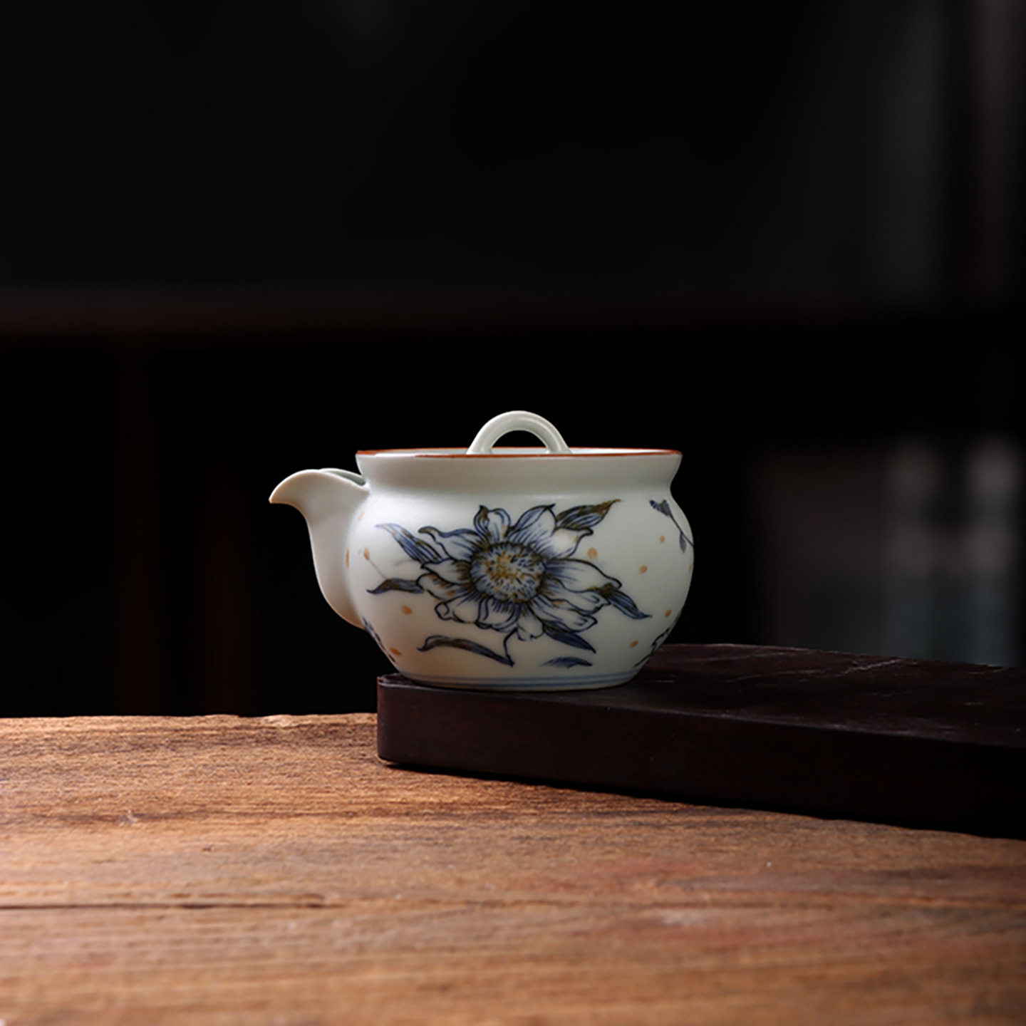 釉下贴绘宝瓶手抓壶青花瓷泡茶壶亚青单壶陶瓷复古太阳花中式