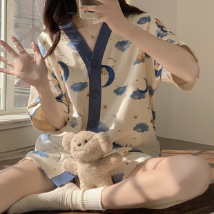 可爱小香风可外穿夏天家居服两件套装 睡衣女夏季 短裤 纯棉短袖 新款