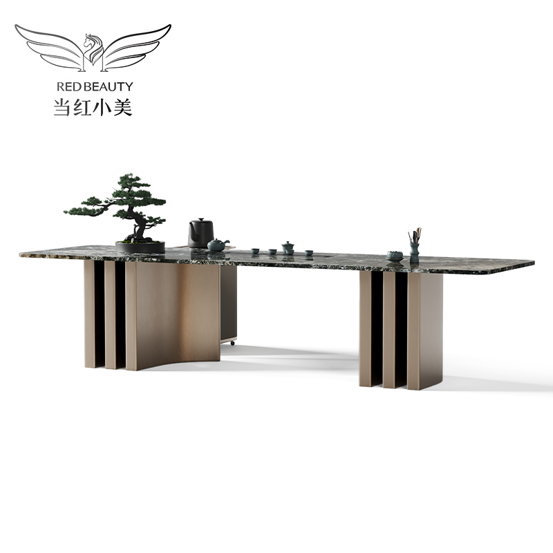 轻奢岩板茶桌办公桌现代高级感客厅简约泡茶台创意家用茶桌椅组合