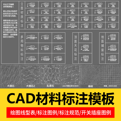 深化制图CAD材料标注模板标准动态开关插座图例线型图案填充图库