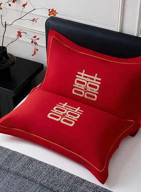 结婚枕套一对大红色磨毛刺绣婚庆新娘喜庆婚房陪嫁新婚礼物枕头套