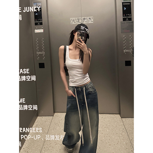 SUN11 美式甜辣风上衣女2023新款纯色u领性感高级感显瘦吊带背心