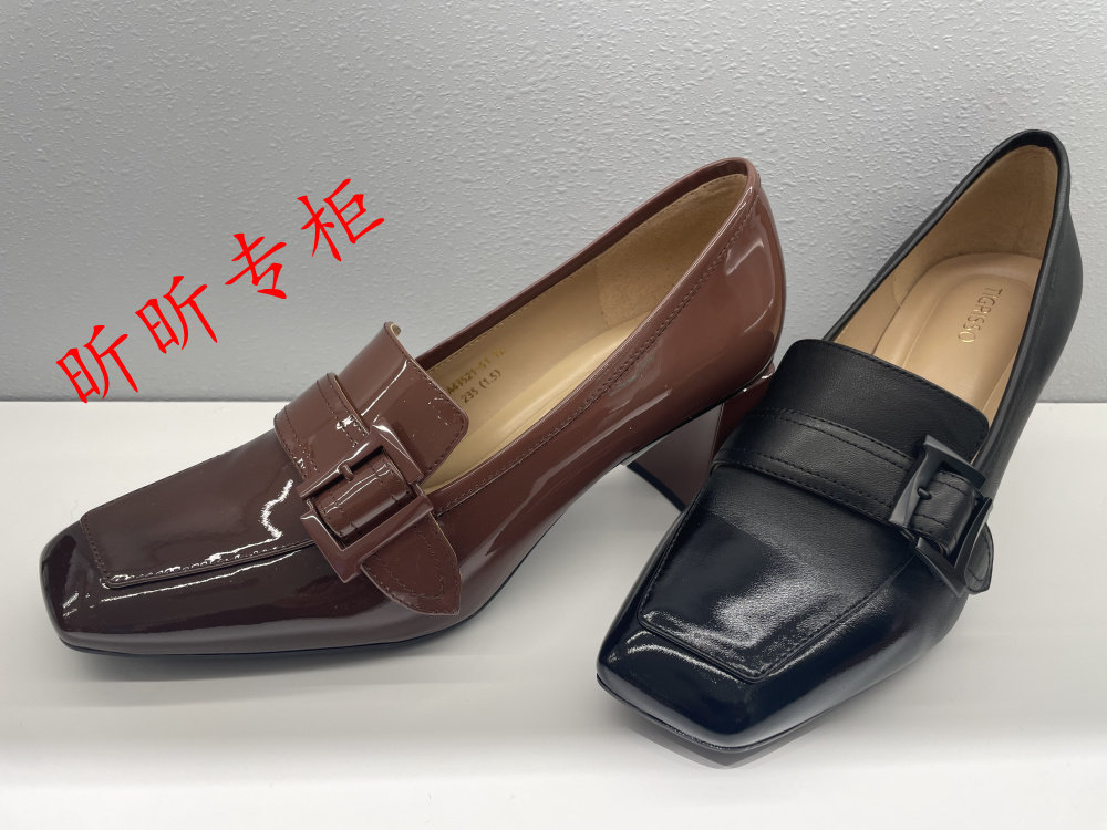 tigrisso蹀愫女鞋2023冬季通勤方头乐福鞋粗高跟单鞋女ta43521-51