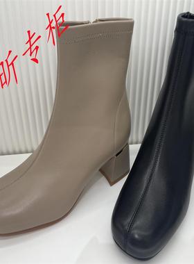 Le saunda莱尔斯丹女鞋2024冬季时尚圆头粗高跟时装短靴子5T57504