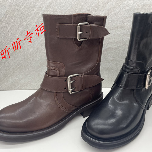 莱尔斯丹皮带扣马丁靴女粗跟短靴