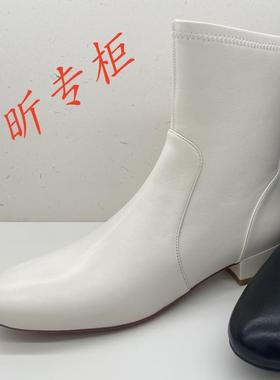 Le saunda莱尔斯丹2024冬季圆头瘦瘦靴粗跟袜靴女鞋短靴子5T28102