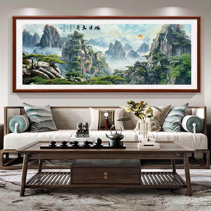 。旭日东升砖石贴画新款客厅靠山图十字绣满钻大气山水风景国画点