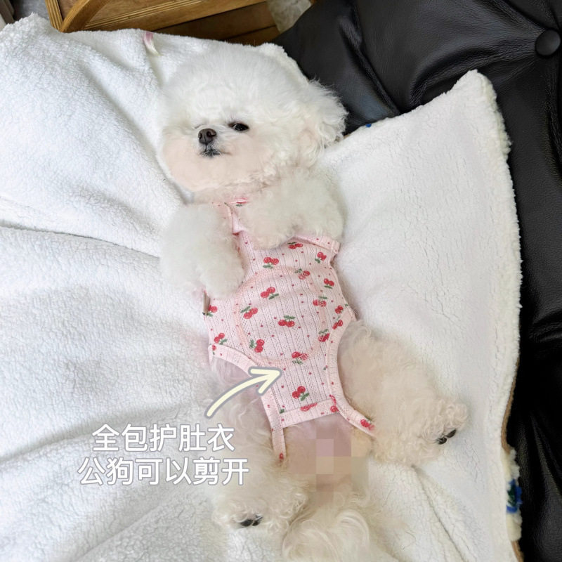 狗狗衣服春夏季新款泰迪比熊博美可爱吊带花边背心包护肚子家居服