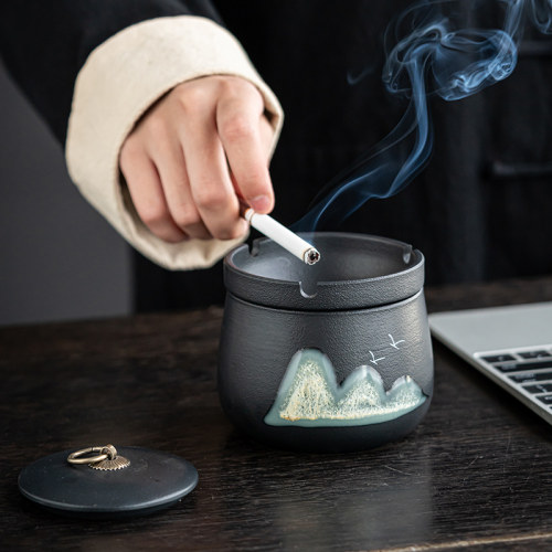 带盖烟缸中式防飞灰高端轻奢烟缸