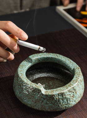 创意大号烟灰缸粗陶复古个性陶瓷烟缸家用客厅办公室烟蝶防飞灰