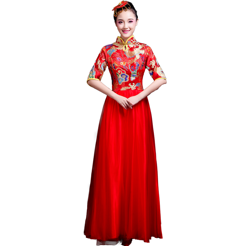 大合唱团演出服服装女新款中国风舞蹈长裙二胡古筝舞台表演成人