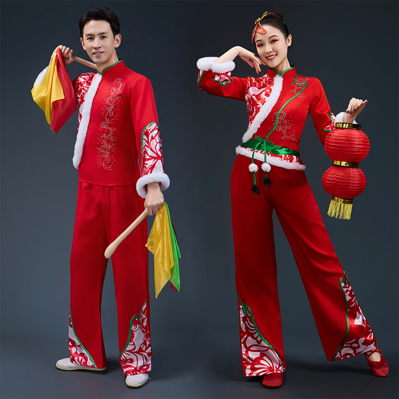 喜庆秧歌舞蹈服灯笼舞服装演出服男2025新款秋冬季打鼓服张灯结彩