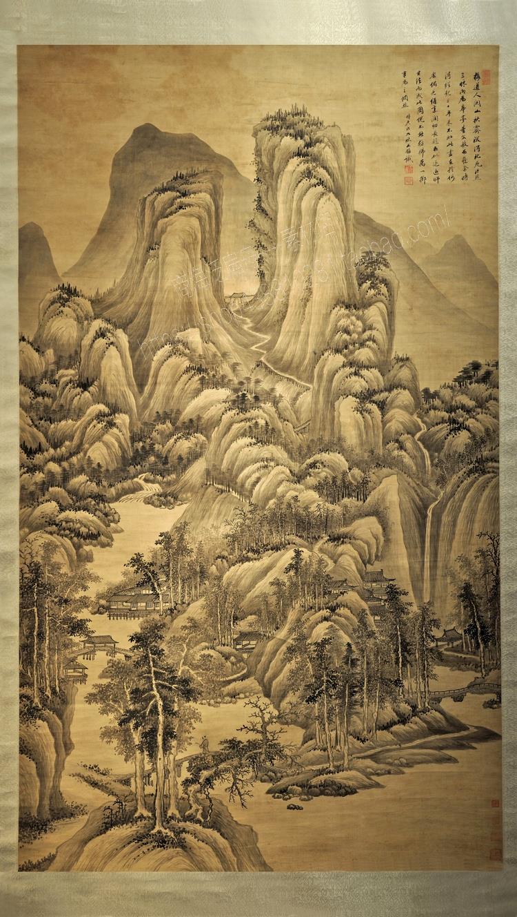 gqg28清王鉴关山秋霁图绢本超高清电子版水墨彩国绘画原图片素材