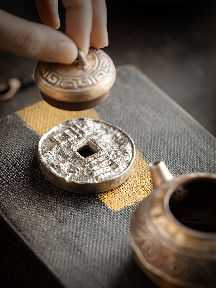 寂艺手作鎏银圆形盖置家用创意大吉文契盖碗茶壶盖托轻奢茶道配件