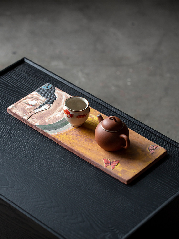 敦煌云尚佛面干泡盘粗陶创意矩形佛象茶盘茶几家茶室大碟