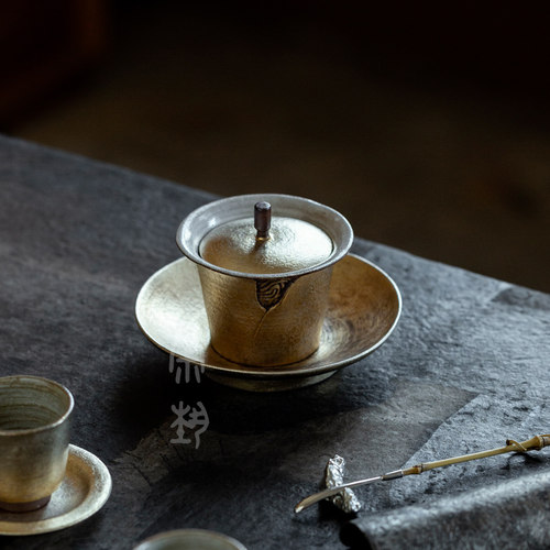寂艺鎏银盖碗陶瓷手作烧银泊茶具高端小容量茶碗防烫耐热手抓壶