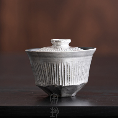 2025新款手作鎏银条纹二才盖碗高档茶具撇口茶碗楚蕴茶海防烫耐热