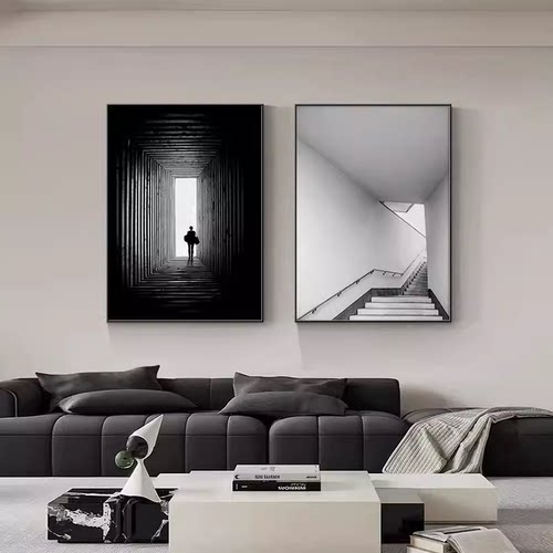 小众艺术挂画客厅两联组合现代简约黑白卧室床头装饰画餐厅壁画
