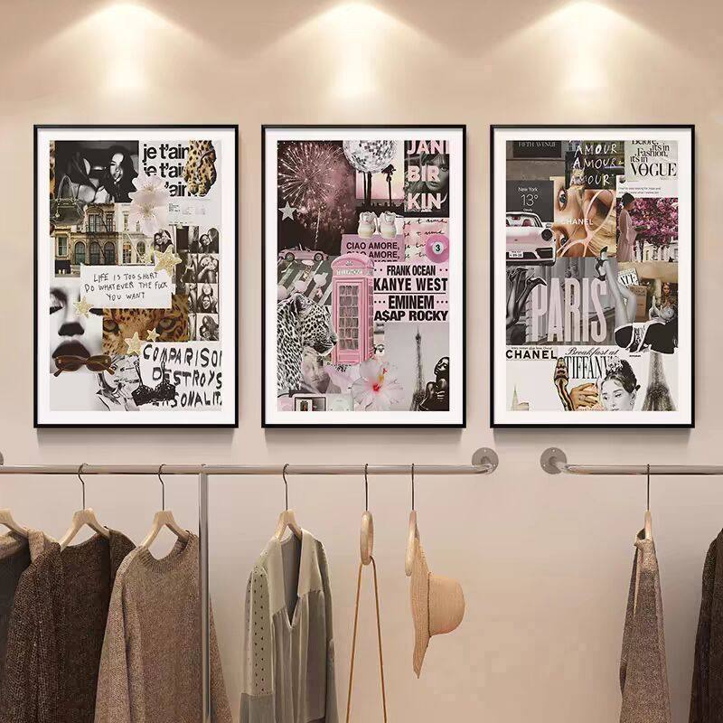 时尚服装店装饰画轻奢潮流杂志女装衣帽间墙壁画直播间背景墙挂画