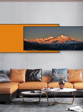背靠金山现代简约客厅装饰画橙色沙发背景墙挂画北欧轻奢叠加壁画
