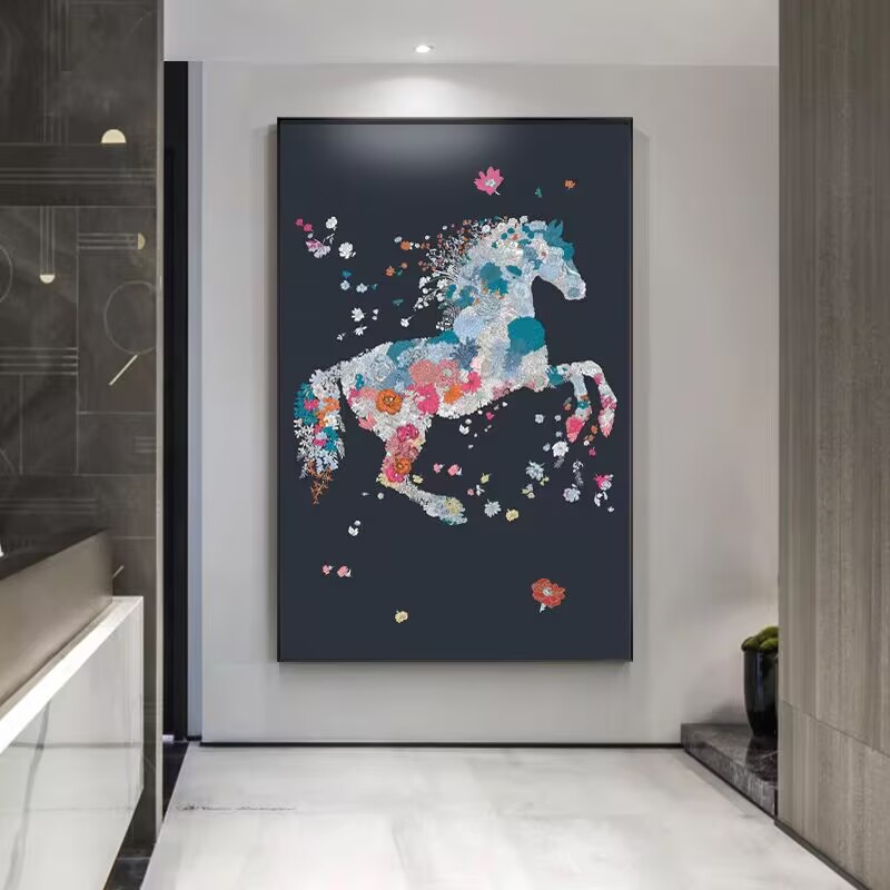 马上有钱花玄关装饰画寓意好现代简约马到成功入户进门墙走廊挂画