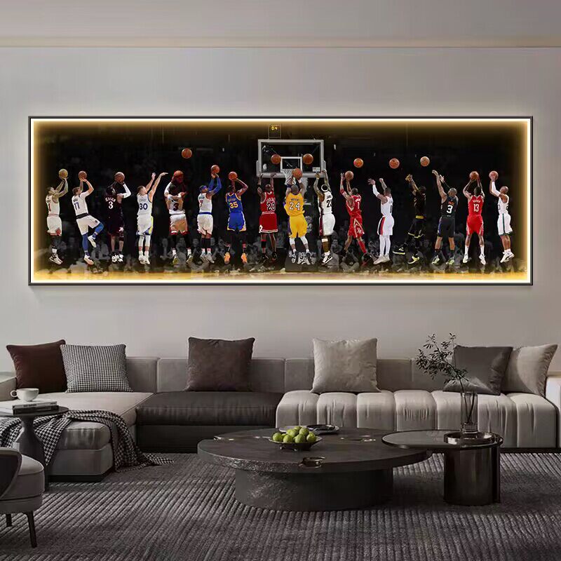 NBA众星投篮客厅装饰画科比LED灯篮球全明星挂画男孩卧室床头壁画