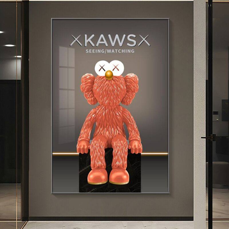 KAWS落地挂画潮流玄关装饰画轻奢卡通暴力熊竖版入户走廊过道壁画