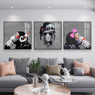 客厅抽象挂画工业风猩猩沙发背景墙装饰画儿童房卧室墙面卡通壁画