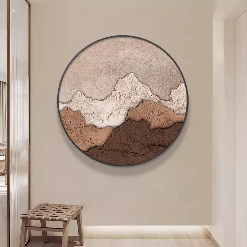 侘寂风玄关装饰画现代简约客厅餐厅圆形壁画入户玄关柜正对门挂画
