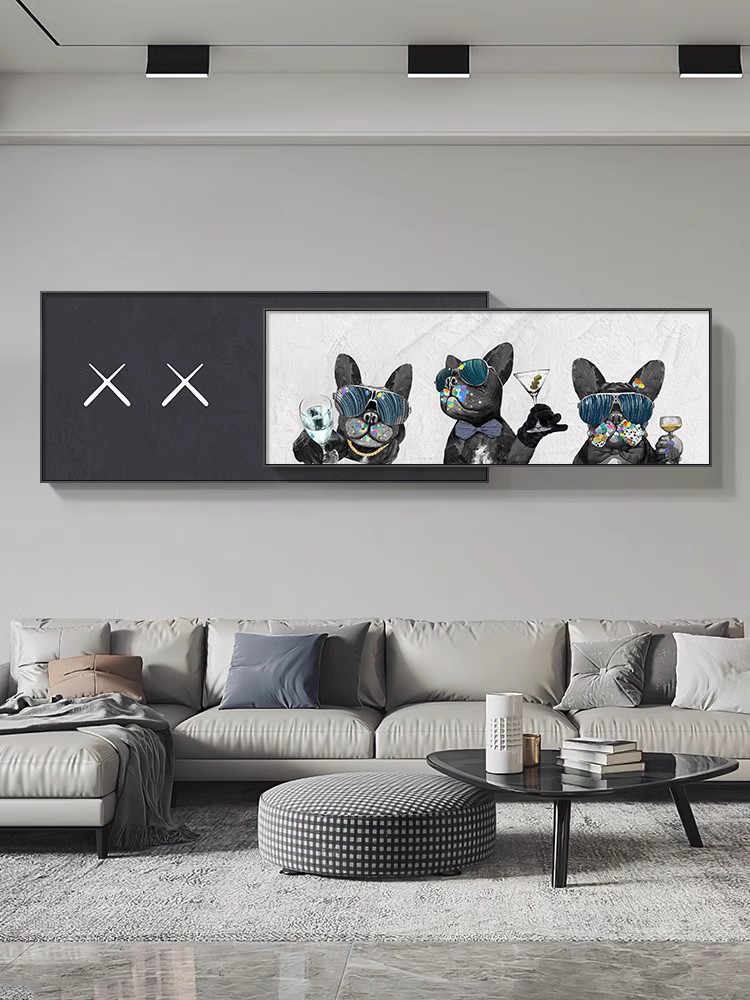 现代简约客厅装饰画艺术肌理画沙发背景墙挂画抽象动物狗叠加壁图片