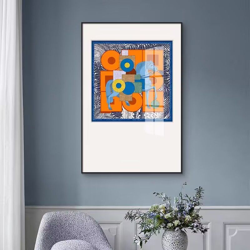 骏马丝巾卡纸挂画入户玄关轻奢高级感客厅装饰画高档服装店壁画