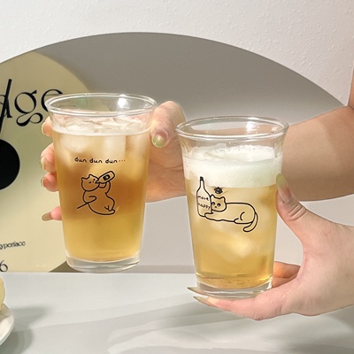 原创小猫反口玻璃杯扎啤杯
