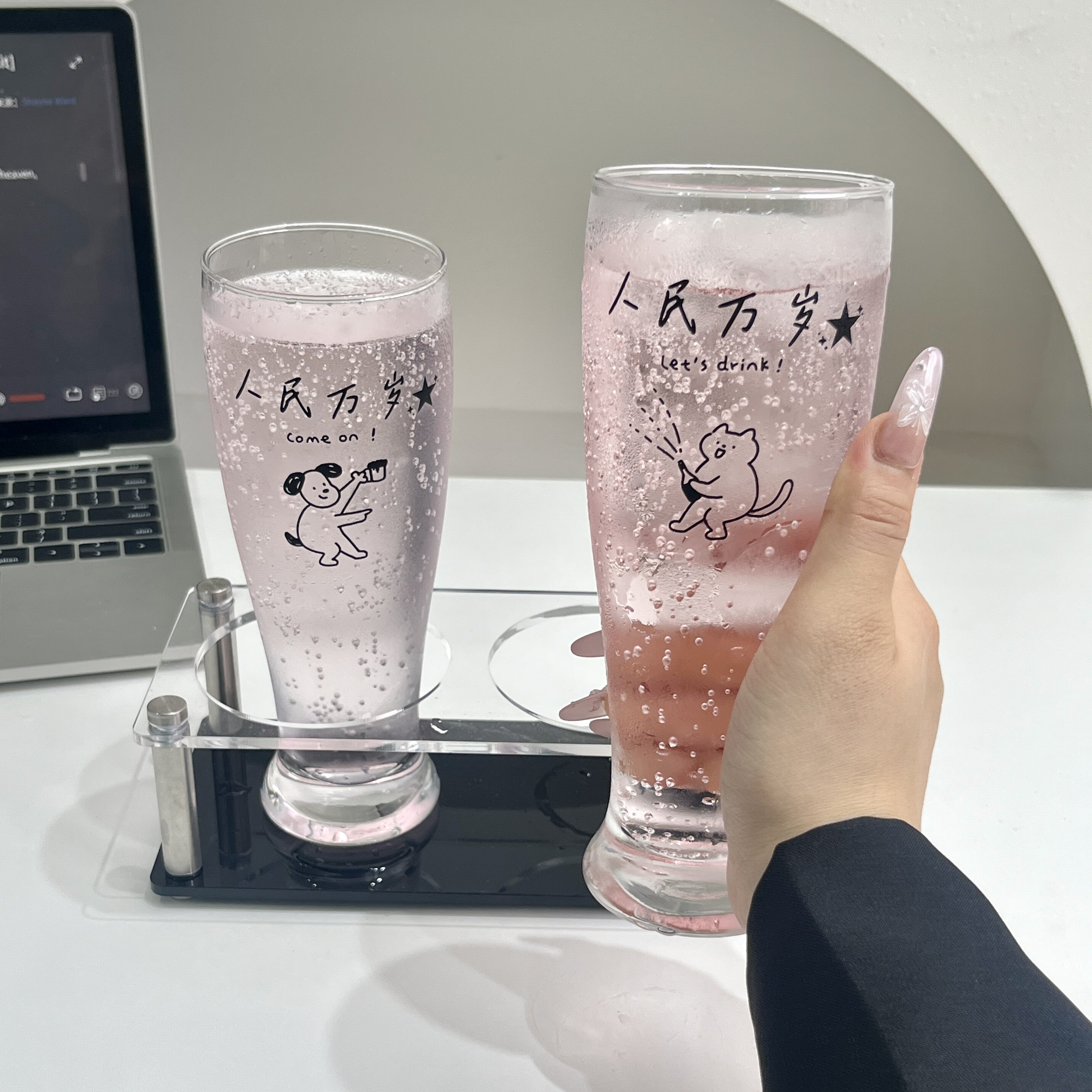 原创小猫玻璃杯创意扎啤杯大容量家用精酿啤酒杯果汁饮料气泡水杯