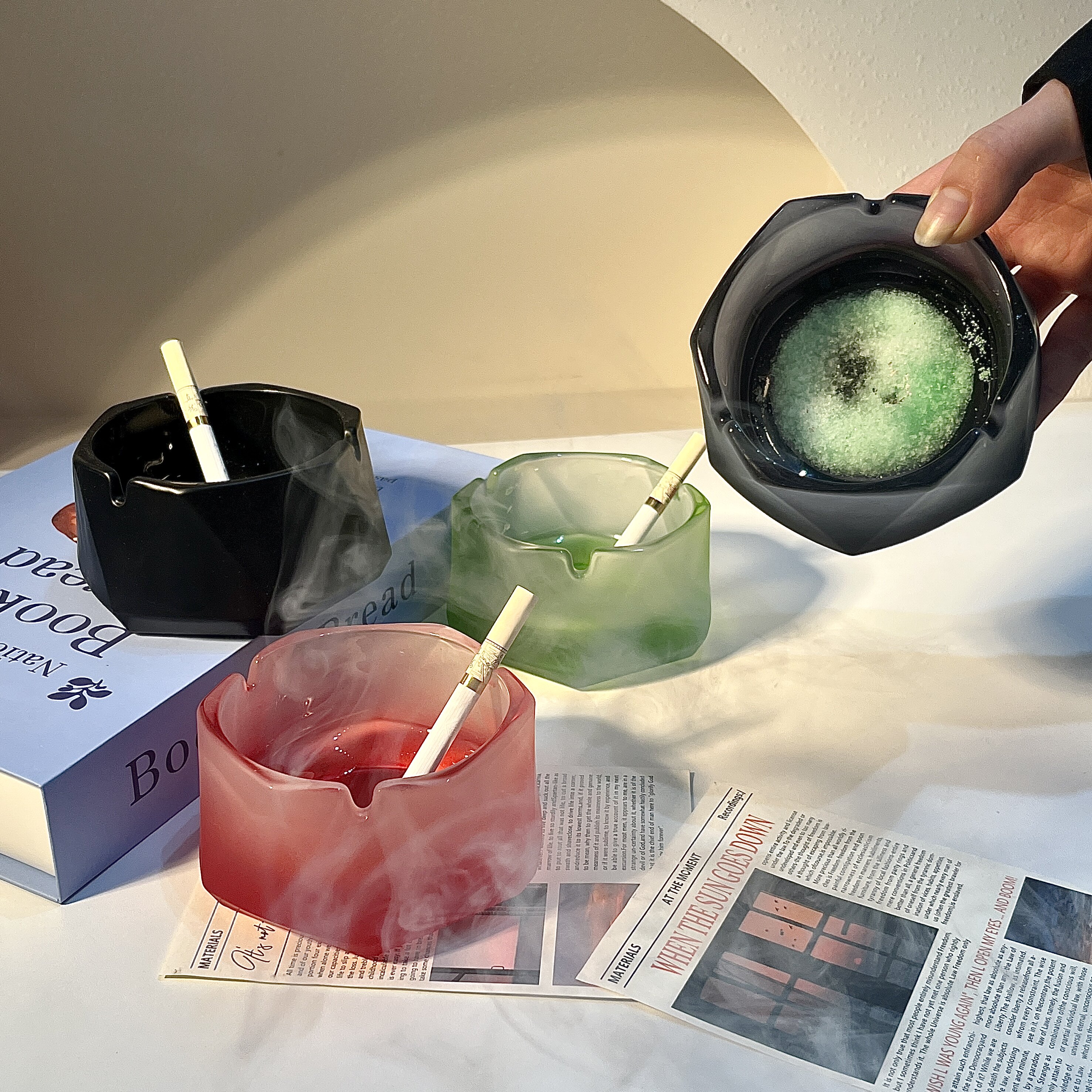 磨砂菱角烟灰缸高级感小众