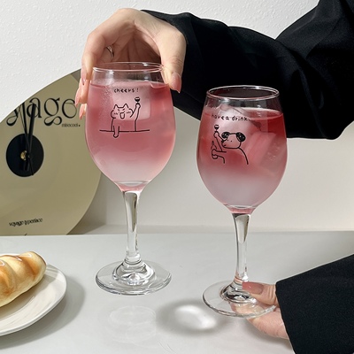 ins风可爱小猫玻璃高脚杯红酒杯