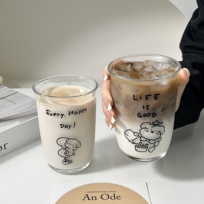ins风可爱美式小狗玻璃杯