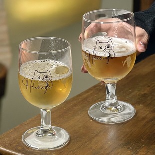 和你 可爱猫咪玻璃红酒杯葡萄酒杯子果汁高脚杯啤酒杯 小猫干杯