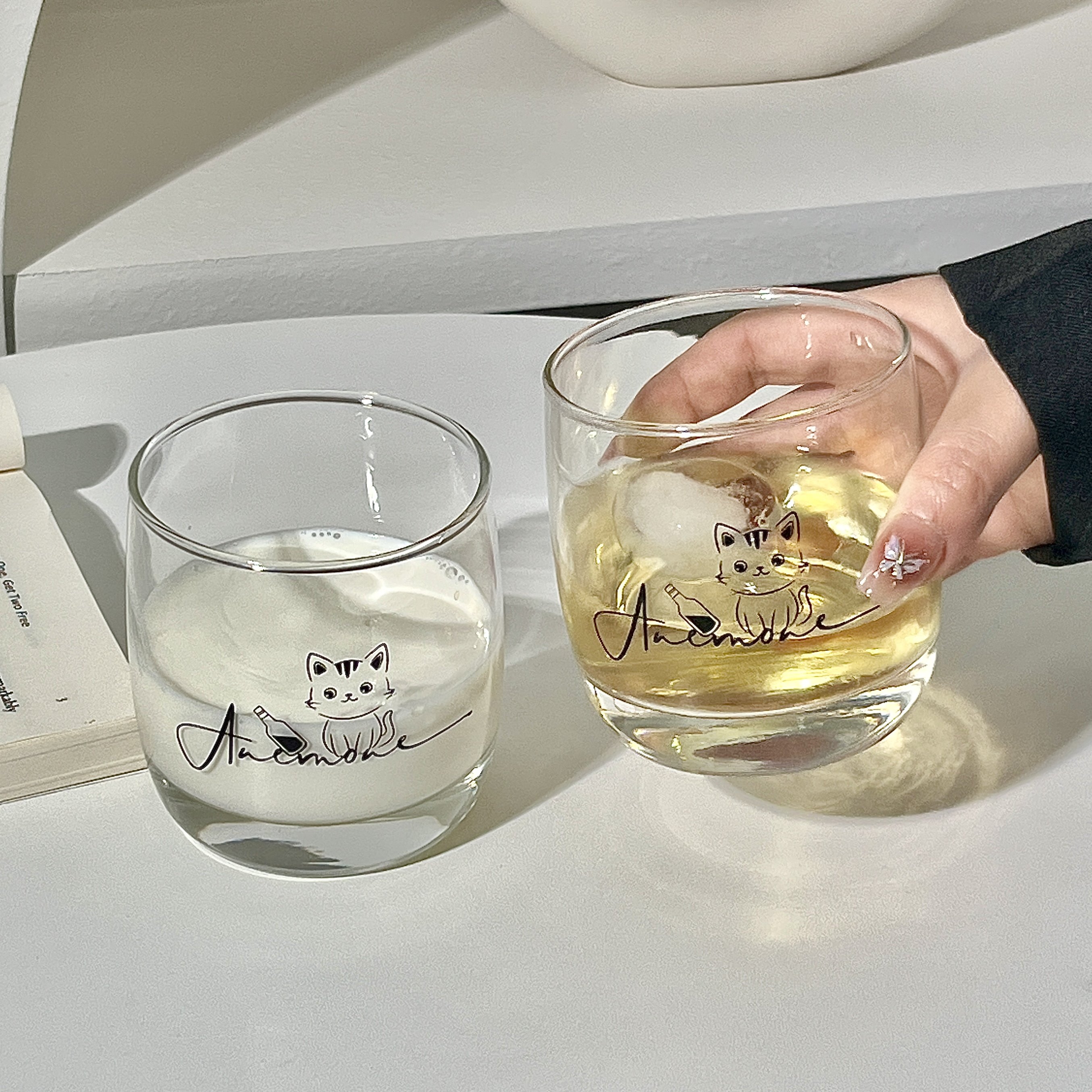 喝酒小猫玻璃杯啤酒杯饮料牛奶咖啡杯果汁杯可爱家用喝水杯子耐热