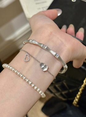 S925通体纯银新中式国风竹节拉丝绸缎工艺葫芦水沫玉珍珠