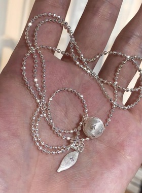 s925纯银波光粼粼星芒拉丝圆球项链复古感气质秋冬叠戴毛衣链