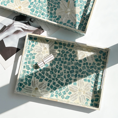 法式轻奢天然高级手工贝壳托盘家用客厅茶几茶盘餐桌收纳置物果盘